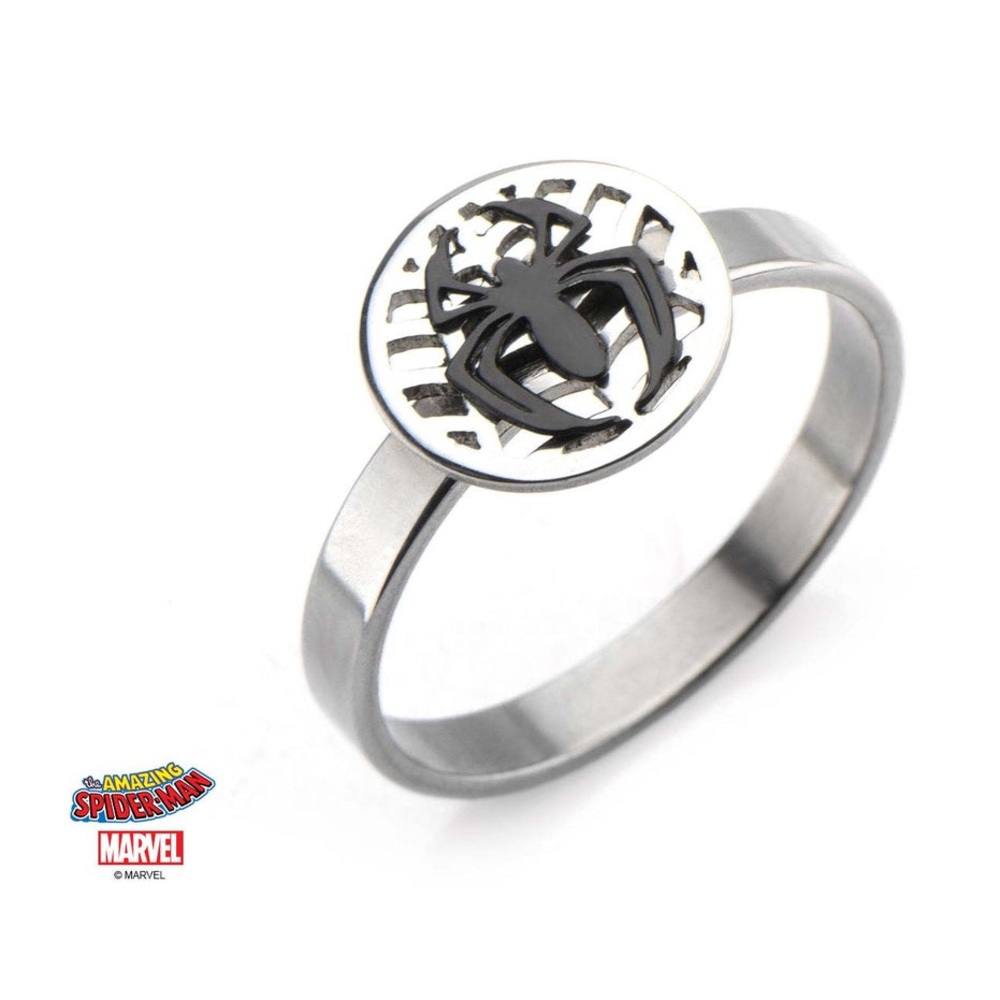 M6. Marvel Cut Out Spider Ovelapped on Web Petite Ring Stainless Steel Size 7